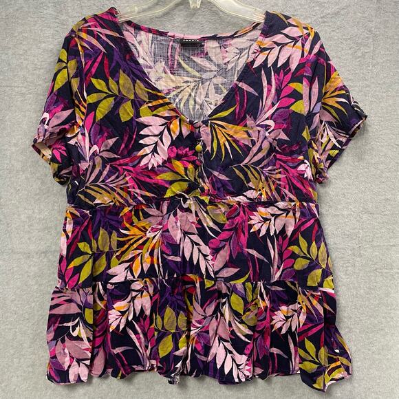 Torrid Rayon Slub Tiered Button Front Tropical Top Size Large - Picture 2 of 8